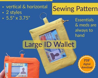 Patrón de costura para cartera de identificación: Estuche para cordón de profesor, descarga instantánea en PDF.