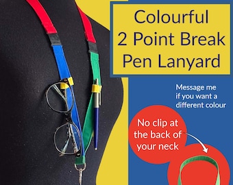Colourful 2-Point Breakaway Lanyard with Pen/Glasses Holder, Primary Colours