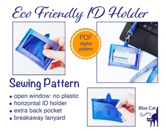 ID holder Sewing Pattern, Plastic Free Badge Holder, PDF Instant Download, DIY Lanyard, Gift for Teacher, Eco Sewing