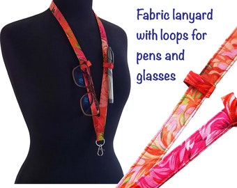 Floral Lanyard, Teacher Gift, Pen Holder, Pretty Neck Strap, Glasses Chain, Kaffe Fassett Fabric, Colleague Accessory, Office Gift