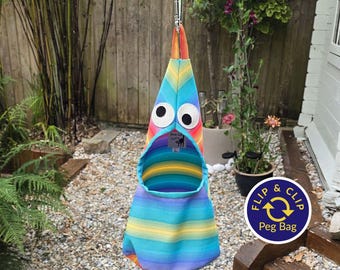 Rainbow Waterproof Peg Bag with Googly Eyes, Kids Storage with Carabiner