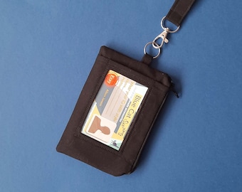 Black Wallet Lanyard, ID Card Holder, Teacher Gift, Key Chain Pouch, Bus Pass Purse, Sanitary Case, Period Bag