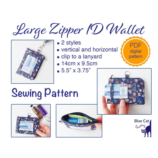 ID Wallet Pattern, pdf Sewing Pattern, Handmade Badge Holder, ID Case for Her, Zippered Pouch, Instant Download, DIY Gift for Teacher