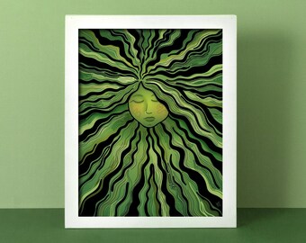 Green Woman Print | “Green Goddess” 2023 | Fine Art Print | Digital Art | Color Inspired Art | Feminine Art | Green Art