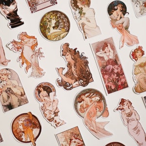 Alphonse MUCHA ~ Stickers ~ Classical Art Stationery ~ Art Nouveau Style ~ 34 Handmade Stickers ~ Alfons Mucha ~ Vinyl Art Stickers