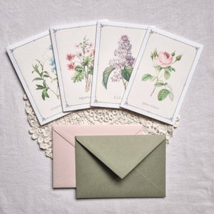Sweet Floral Greeting Cards ~ Botanical Stationery ~ Thank You Notes ~ Pen Pal Gifts ~ 4 Pieces + Envelopes