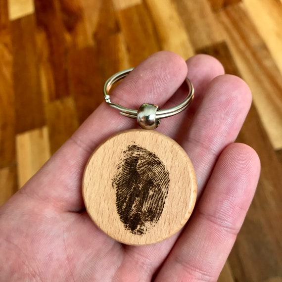 Fingerprint Keychain Engraved Keychain Loss Keyring Wooden Etsy UK