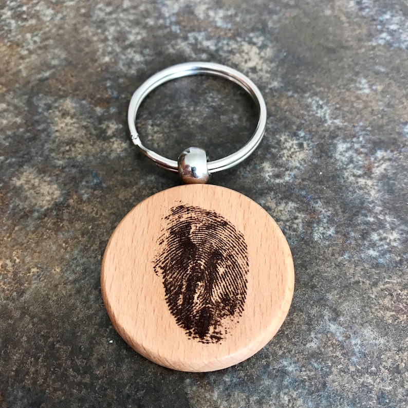Fingerprint Keychain Engraved Keychain Loss Keyring Wooden Etsy