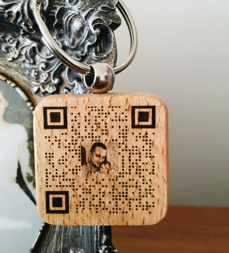 Custom QR Code Keychain Picture Keychain Engraved Keychain Etsy