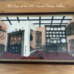 REDUCED Vintage, shabby chic, Connemara Thatched cottage unusual 3d wooden carved and painted picture