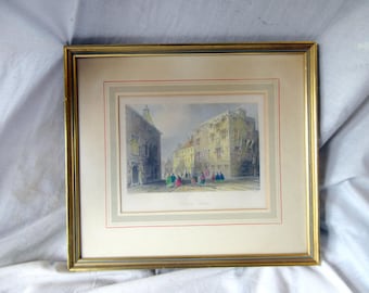 Ett par antika gravyrer av Clifden, Connemara 1842 och gatorna i Galway, 1843