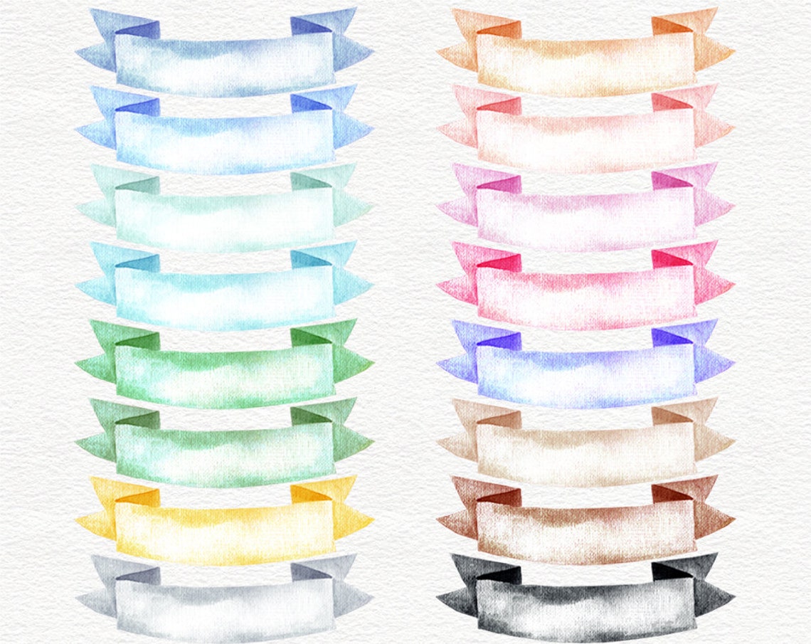 Rainbow ribbon banners cliparts. Frame label tags birthday Etsy