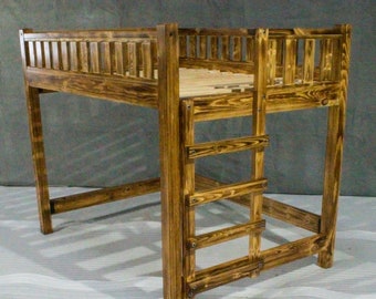 Torched Farmhouse Loft Bed / End to end Platform & Ladder / Solid Wood Loft Bed / Modern / Urban / Cottage Loft Bed