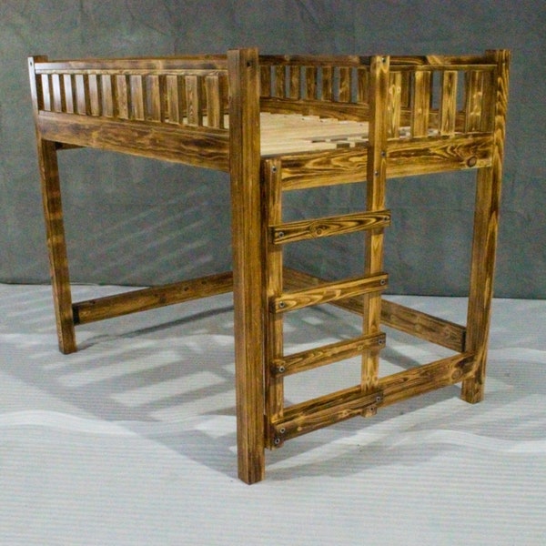 Torched Farmhouse Loft Bed - Solid Wood/Handcrafted in the Midwest/Free Shipping/Full