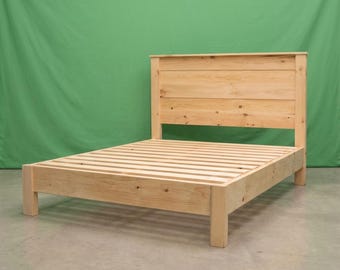 Solid Wood Platform Bed with Headboard ~ Full ~ Unfinished | Amish Handcrafted in USA | Minimalist DIY | Midwest Farmhouse Furniture