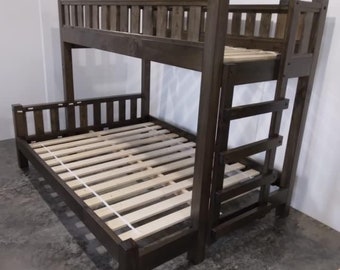 Rustic Solid Wood Bunk Bed ~ Full XL over Queen ~ Amish Handcrafted in USA | Modern Bed Frame | Midwest Farmhouse Furniture