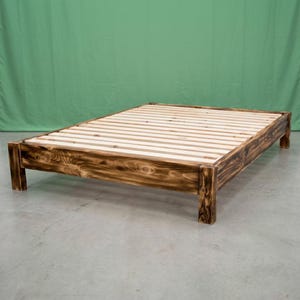 Handmade Platform Bed Frame ~ Queen ~ Torched | Solid Wood | Amish Handcrafted in USA | Midwest Farmhouse Furniture
