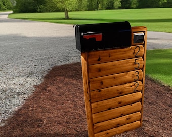 Solid Wood Teak Cedar Log Mailbox Stand ~ Teak Finish | Amish Handcrafted in USA | Midwest Farmhouse