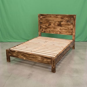 Handmade Platform Bed Frame with Headboard ~ California King ~ Torched | Solid Wood | Amish Handcrafted in USA | Midwest Farmhouse