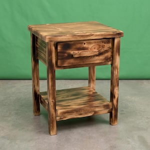 Hand Torched Nightstand ~ 1 Dovetail Drawer | Solid Wood | Amish Handcrafted in USA | Midwest Farmhouse