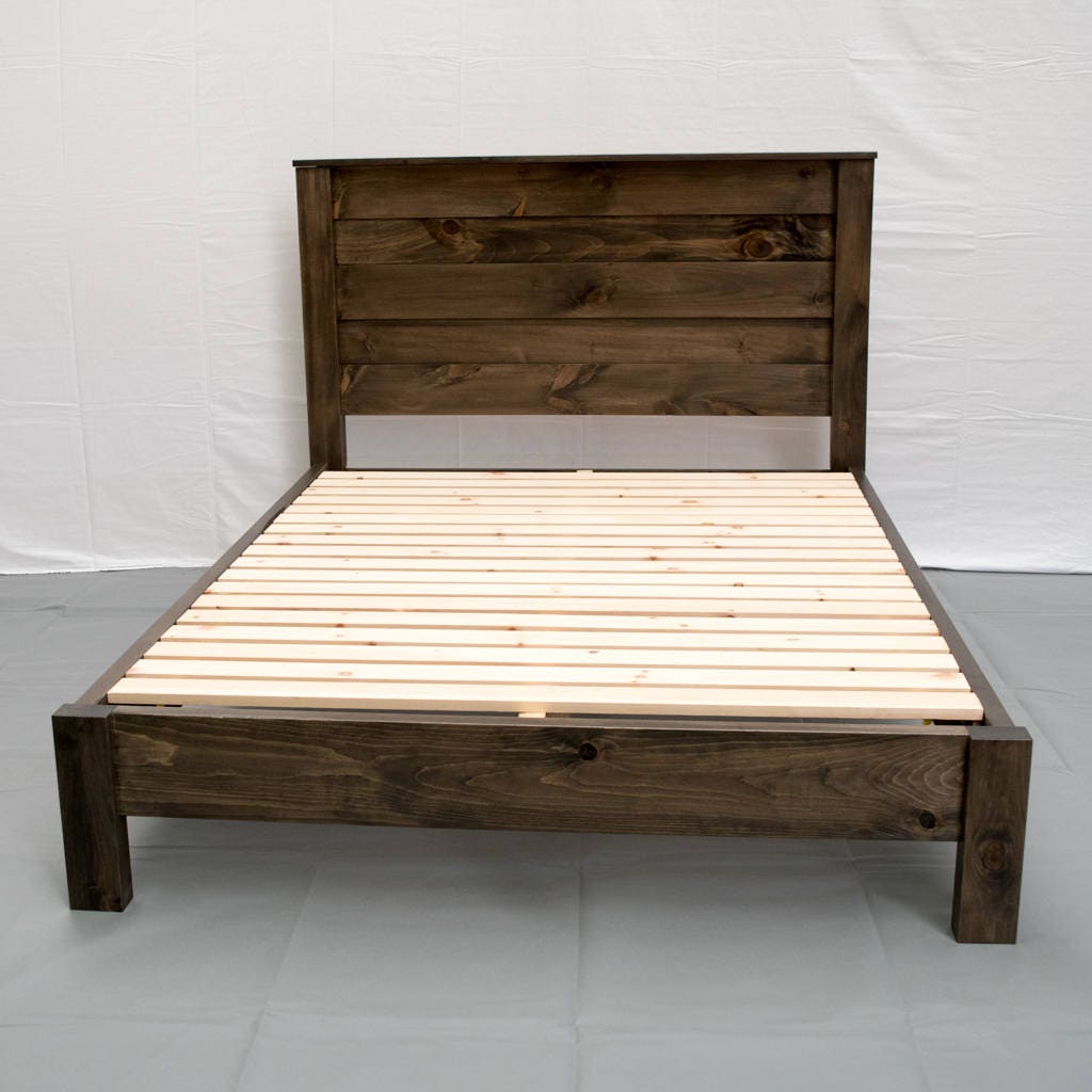 Rustic Farmhouse Platform Bed W Headboard Traditional Etsy Ireland