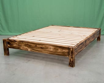 Handmade Platform Bed Frame ~ Twin XL ~ Torched | Solid Wood | Amish Handcrafted in USA | Midwest Farmhouse