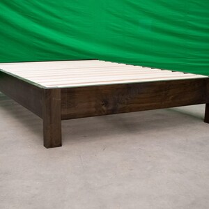 King Farmhouse Platform Bed Frame, Rustic Stained Pine – No Box Spring Needed, Amish Made