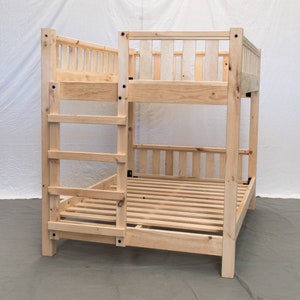 Unfinished Queen Over Queen Bunk Bed: Solid Wood Farmhouse Style