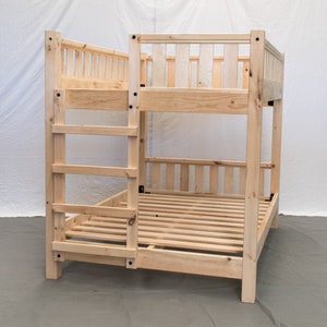 Unfinished Farmhouse Bunk Bed - Solid Wood/Handcrafted in the Midwest/Free Shipping/Queen over Queen