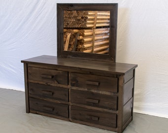 Rustic Farmhouse 6 Drawer Dresser with Mirror / Solid Wood Dresser / Modern / Urban / Cottage Dresser