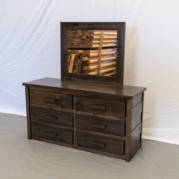 Rustic Farmhouse 6 Drawer Dresser With Mirror Solid Wood Dresser
