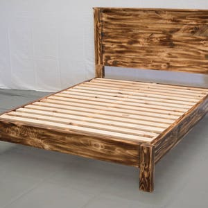 Torched Farmhouse Platform Bed with Headboard - Solid Wood/Handcrafted in the Midwest/Free Shipping/Twin