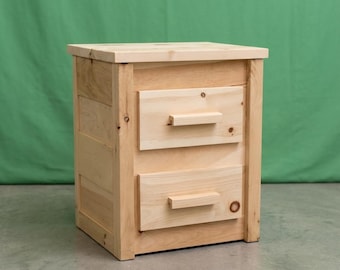 Solid Wood Unfinished Nightstand ~ 2 Dovetail Drawers | Amish Handcrafted in USA | DIY | Midwest Farmhouse Furniture