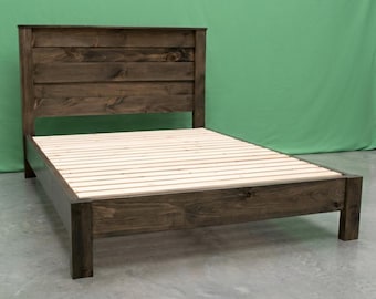 Rustic Platform Bed Frame with Headboard ~ King ~ Amish Handcrafted in USA | Solid Wood | Modern | Midwest Farmhouse Furniture
