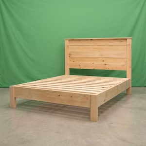 Solid Wood Platform Bed Frame with Headboard ~ Queen ~ Unfinished | Amish Handcrafted in USA | Minimalist | Midwest Farmhouse Furniture