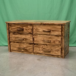Hand Torched Dresser ~ 6 Dovetail Drawers | Solid Wood | Amish Handcrafted in USA | Midwest Farmhouse