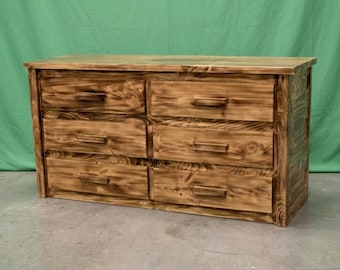 Solid Wood Torched Dresser ~ 6 Dovetail Drawers | Amish Handmade in USA | Midwest Farmhouse Furniture | Rustic | Modern