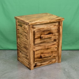 Hand Torched Nightstand ~ 2 Dovetail Drawers | Solid Wood | Amish Handcrafted in USA | Midwest Farmhouse