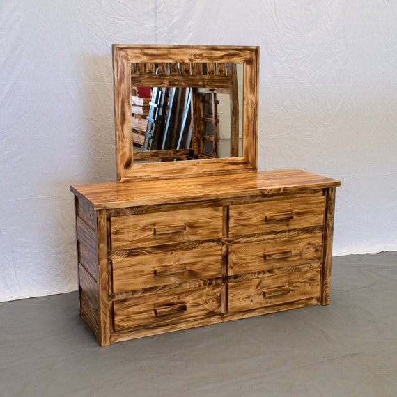 Torched Farmhouse 6 Drawer Dresser With Mirror Wood Torched Farmhouse 6 Drawer Dresser With