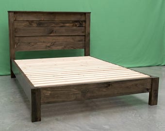 Rustic Platform Bed Frame with Headboard ~ Queen ~ Amish Handcrafted in USA | Solid Wood | Modern | Midwest Farmhouse Furniture