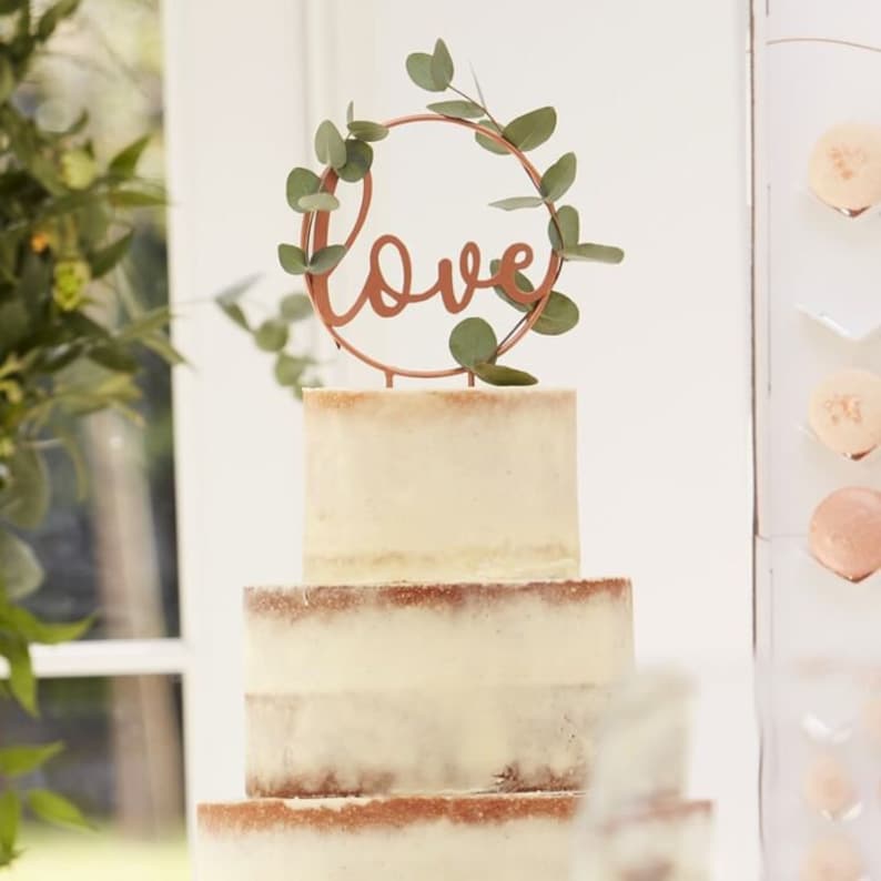 Rose Gold Wedding Cake topper Party Love Engaged Baker Decor Botanical Wedding Boho Rustic Industrial