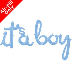 Globos azules pastel, es un niño guión globos, letras, Baby Shower, Gender Reveal, Air-Filled Cursive Letter Balloon Garland, Boy