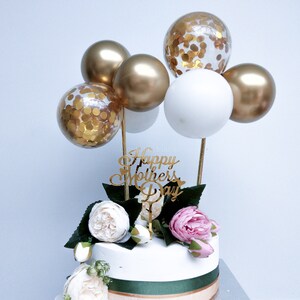 Gold Balloon Cake Topper Confetti, Happy Birthday Topper, Flower Decorations, Wedding, Party, Gift Floral Botanical Happy Mothers Day Mum