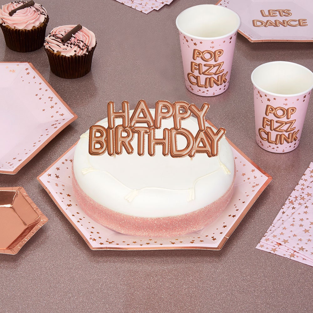 Rose Gold Glitter Happy Birthday Cake Topper - Decoration For 18th, 30th, 40th Birthdays & Party Photos - View #7