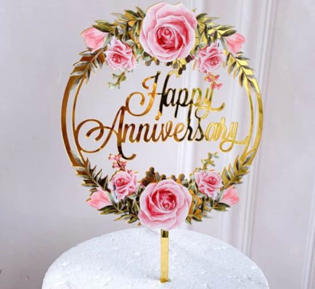 Happy Anniversary Cake Topper Acrylic Gold Party Decorations Etsy