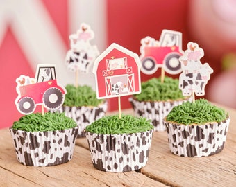 Farm Birthday Cake Cupcake Toppers, Farm Friends Collection, Happy Birthday Kids Decorations Sheep Pig Chick,  Animals