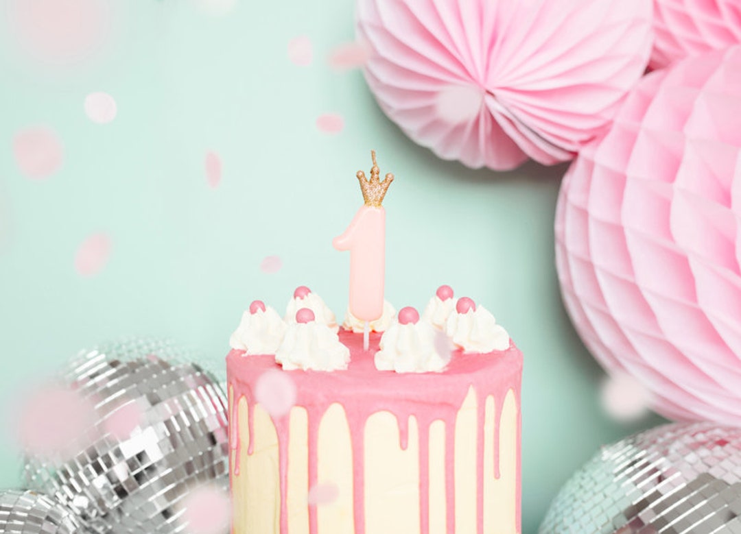 Princess Number Candle Crown Pink Gold Prince Happy Birthday Party Cake ...
