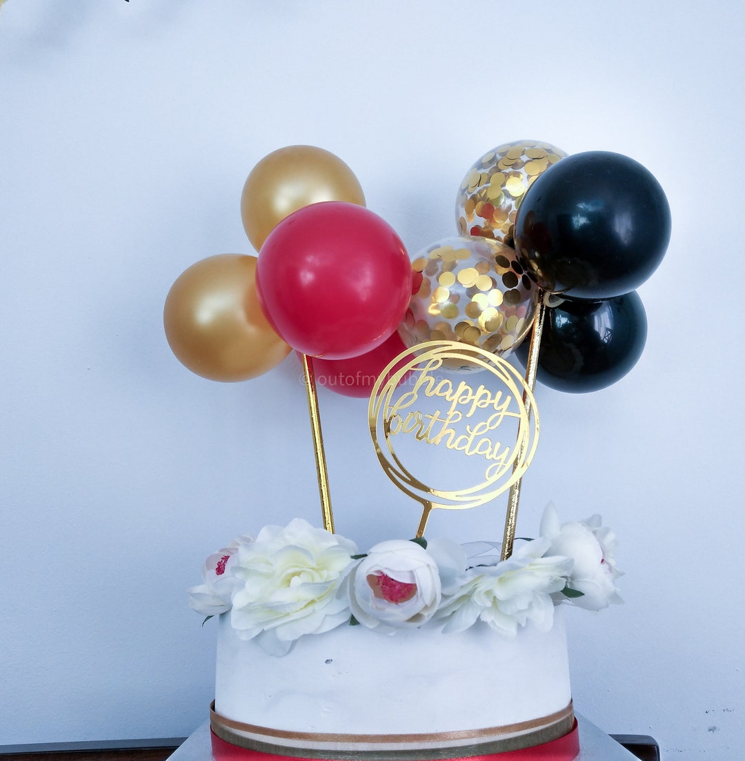 Kaoenla Topper Per Torta Buon Compleanno – Glitter Dorato Con Base In Legno – Rosso