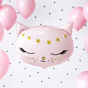 Cat Foil Balloon Kids Party Decorations Happy Birthday Magic Fun Gift Cute Pink Theme Stars