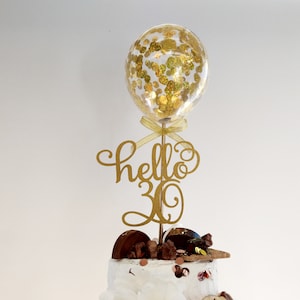 Or ballon Confetti Cake Topper, Bonjour 30, Hollographic, 30 heureux, gâteau de confettis, ballons, anniversaire, fête scintillement, Gatsby le magnifique de mariage